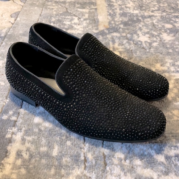 Worn once Men’s black studded loafers WIDE - Picture 1 of 4